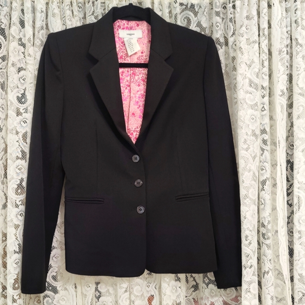 Vertigo Paris Black Blazer pink floral lining Size Medium made in France